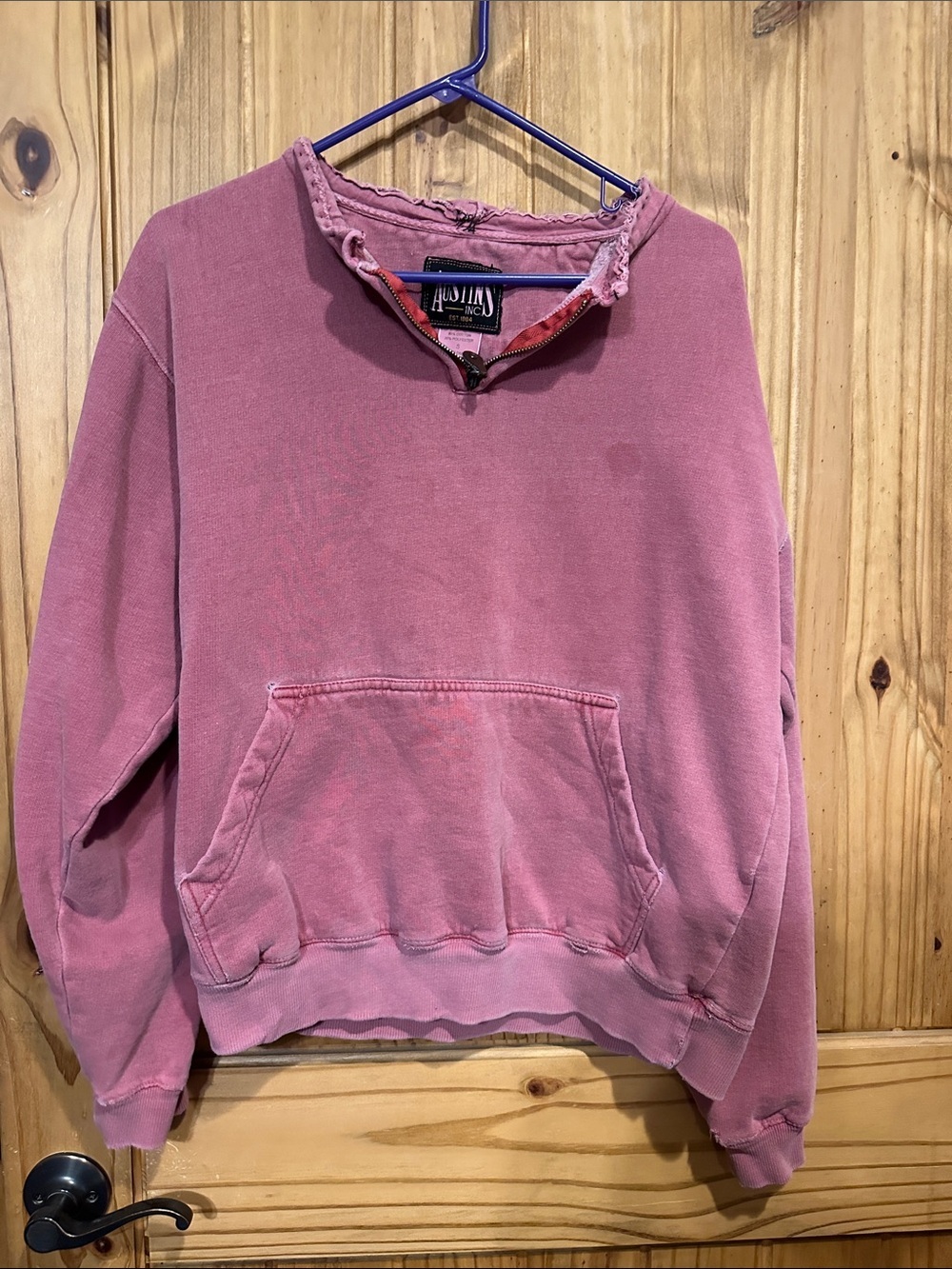 Washed Rose Quarter-Zip Kangaroo Pocket Sweatshirt